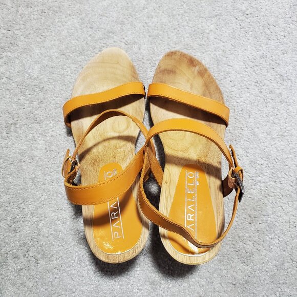 PARALELO by GVA Leather and Wood Heels Sandals Shoes Strappy Gold Women 36, 5.5 - Picture 8 of 11